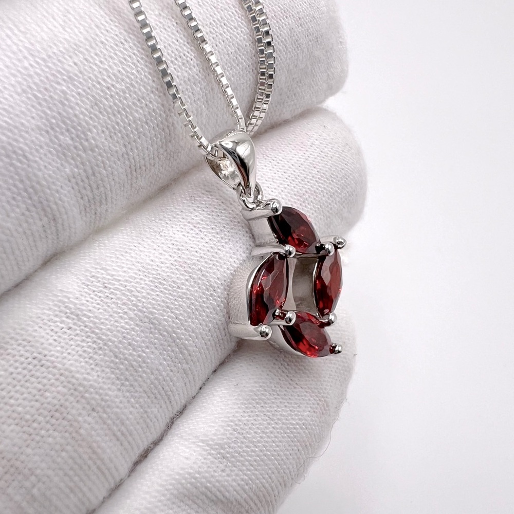 .925 Sterling Silver Marquis Garnet Cz Necklace - Picture 4 of 14